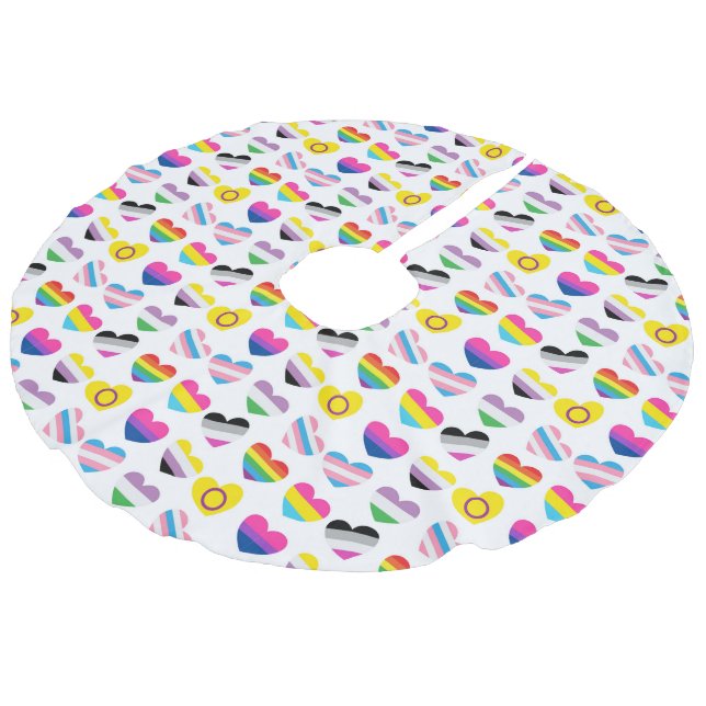 Pride Hearts Tree Skirt Leinenimitat Weihnachtsbaumdecke (Schrägansicht)