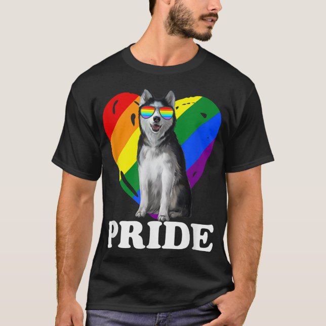 Pride Husky LBGT mit Herz belastet  T-Shirt (Vorderseite)