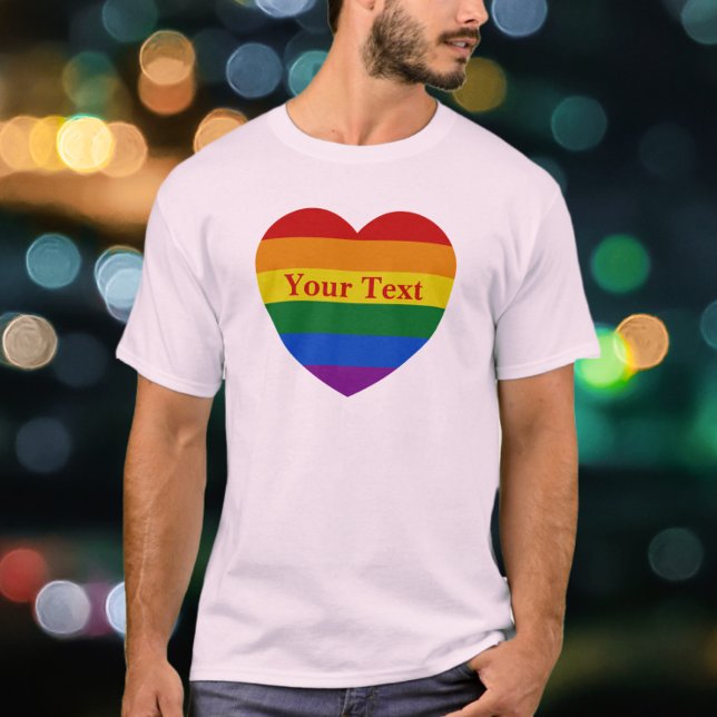 Pride LGBTQ Rainbow Herz Flag Custom Text Unisex T-Shirt (Von Creator hochgeladen)