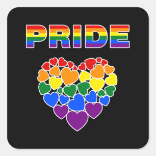 PRIDE LGBTQ Regenbogenherzen Quadratischer Aufkleber