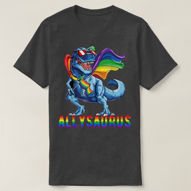 Pride Month 2022 Allysaurus Dinosaur Regenbogenfla T-Shirt (Design vorne)