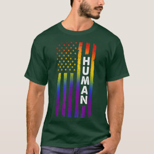 Pride Month T - Shirt HUMAN LGBT Flag Gay Transgen