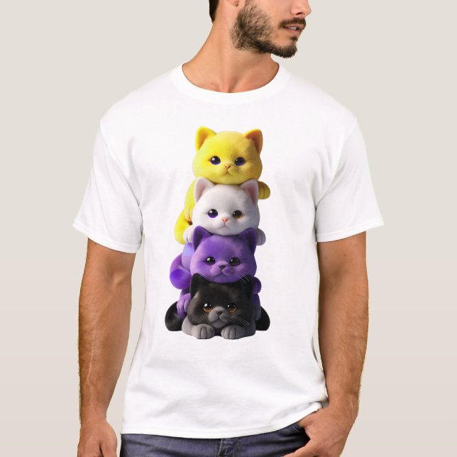 Pride non binary flag Cat LGBTQ Monat T-Shirt (Vorderseite)