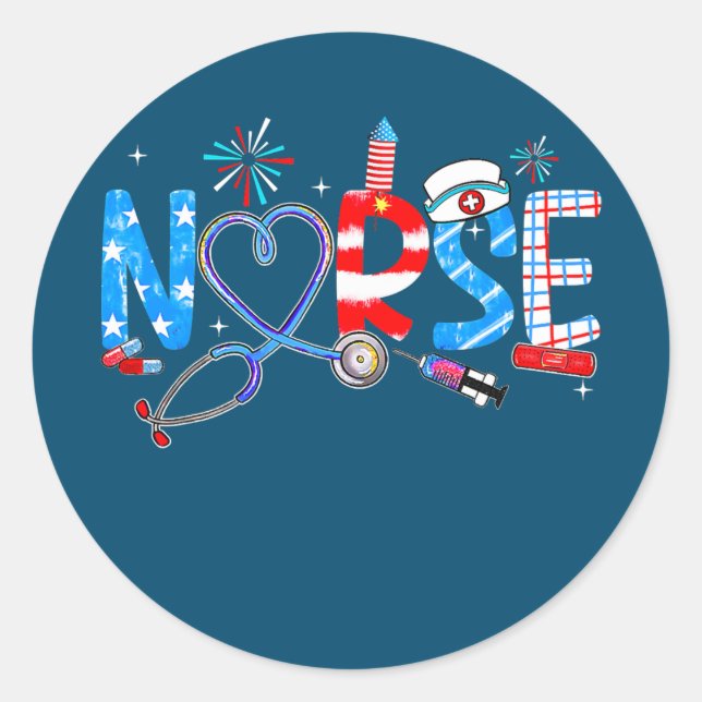 Pride Nurse USA Flag Stethoscope Patriotic Nurse Runder Aufkleber (Vorderseite)