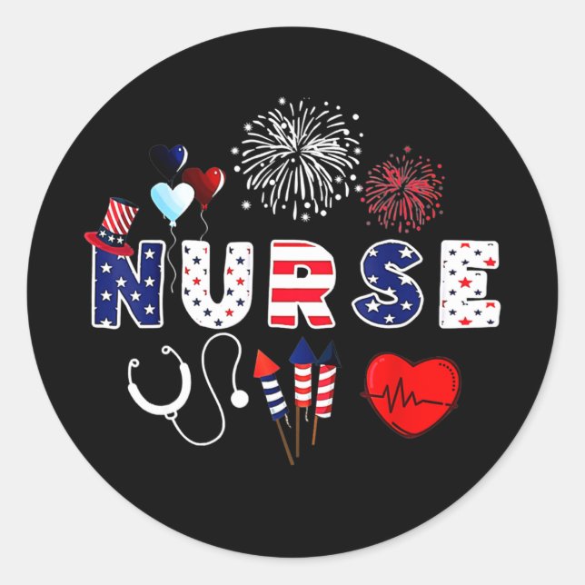 Pride Nurse USA Flag Stethoscope Patriotic Nurse Runder Aufkleber (Vorderseite)
