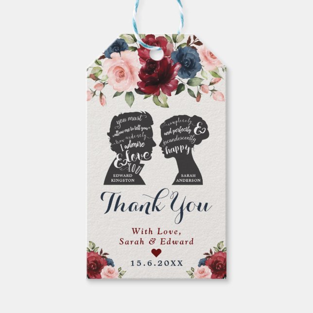 Pride Prejudice Floral Book Lover Gastgeschenke Ho Geschenkanhänger (Vorderseite)