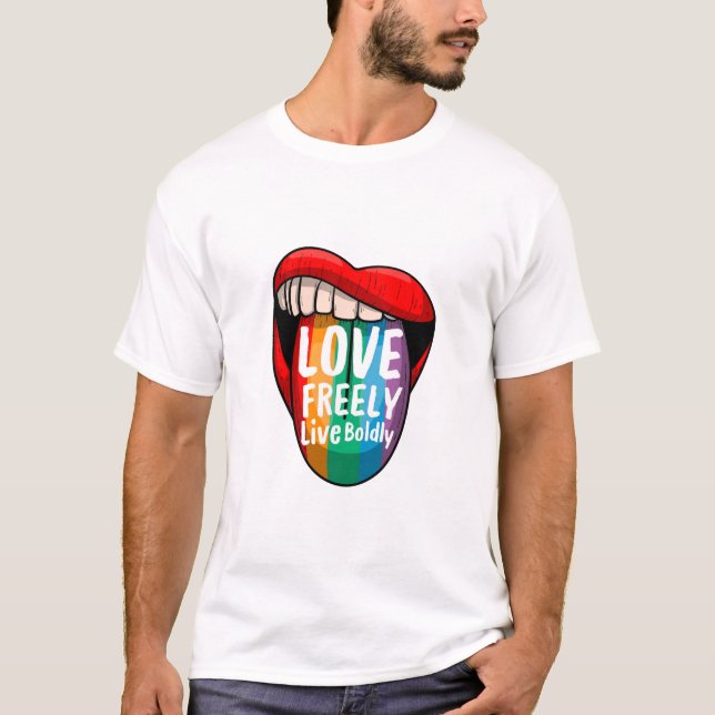 Pride Quote T-Shirt – Love Freely Live Boldy  (Vorderseite)