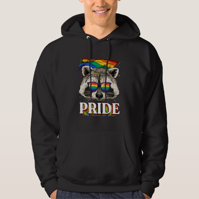 Pride Raccoon LGBTQ Rainbow Flag Pride Month Trash Hoodie (Vorderseite)