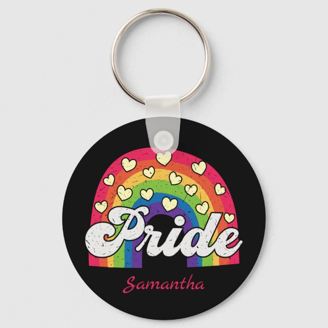 Pride Rainbow and Hearts | LGBTQ Schlüsselanhänger (Vorderseite)