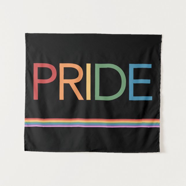 PRIDE Rainbow Black Tapestry Wandteppich (Vorderseite (Horizontal))