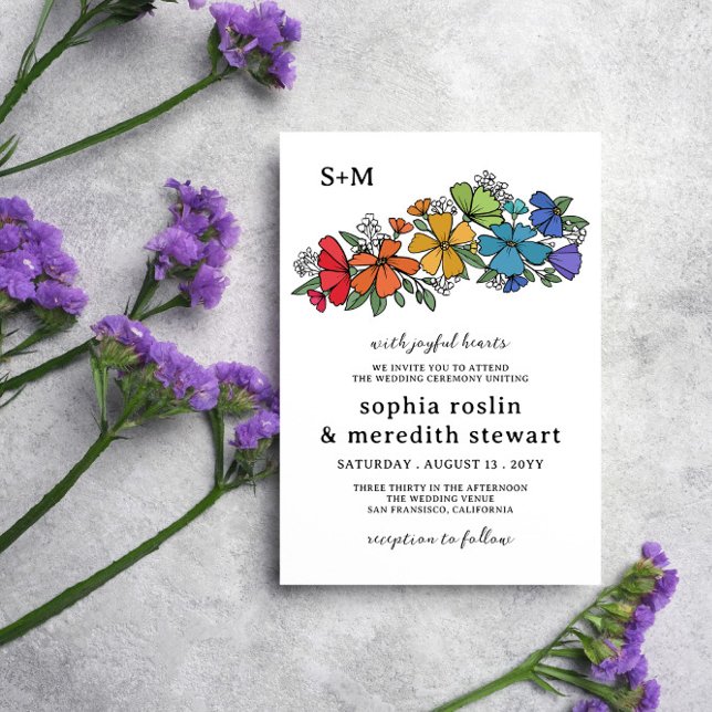 Pride Rainbow Blume Monogram LGBT Wedding Einladung (Von Creator hochgeladen)