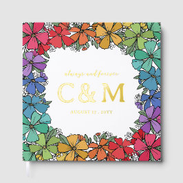 Pride Rainbow Floral Wreath Gold LGBTQ Hochzeit Gästebuch