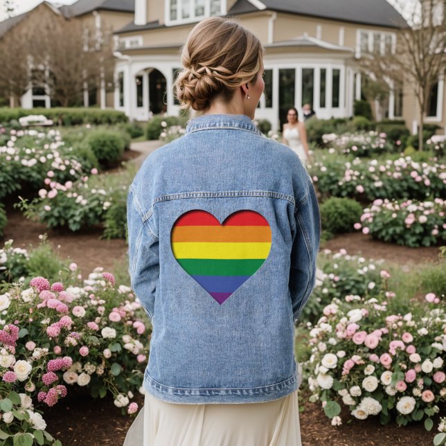 Pride Rainbow Heart Jeansjacke (Hochzeit Rückseite)