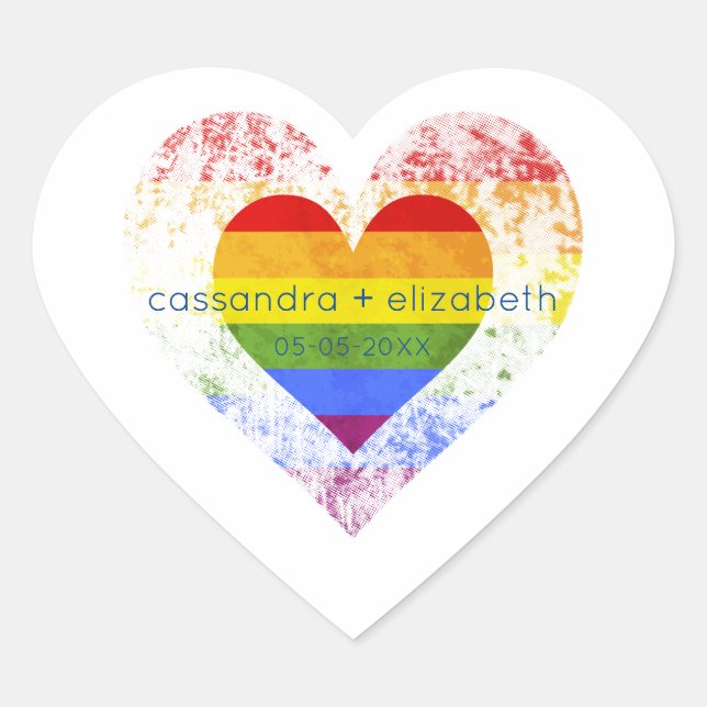 Pride Rainbow Heart Lesbian Gay Wedding Herz-Aufkleber (Vorderseite)