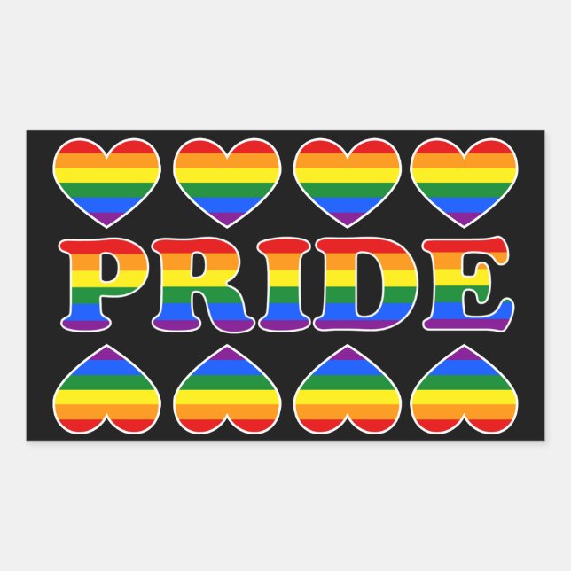 PRIDE Rainbow Hearts Rechteckiger Aufkleber (Vorderseite)