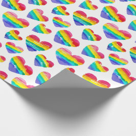 Pride Rainbow Hearts White Geschenkpapier
