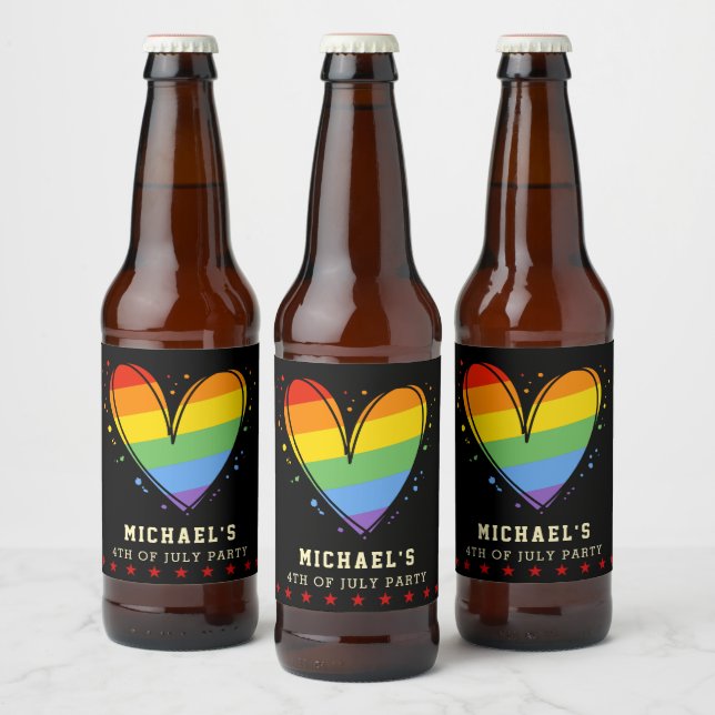 Pride Rainbow LGBTQ Herz Hochzeit Bierflaschenetikett (Flaschen)
