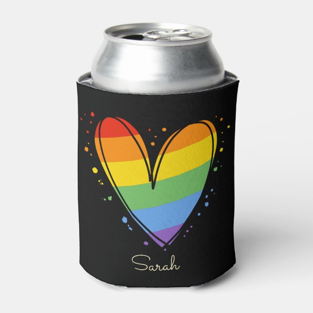 Pride Rainbow LGBTQ Herz Hochzeit Dosenkühler (Kanne Vorderseite)