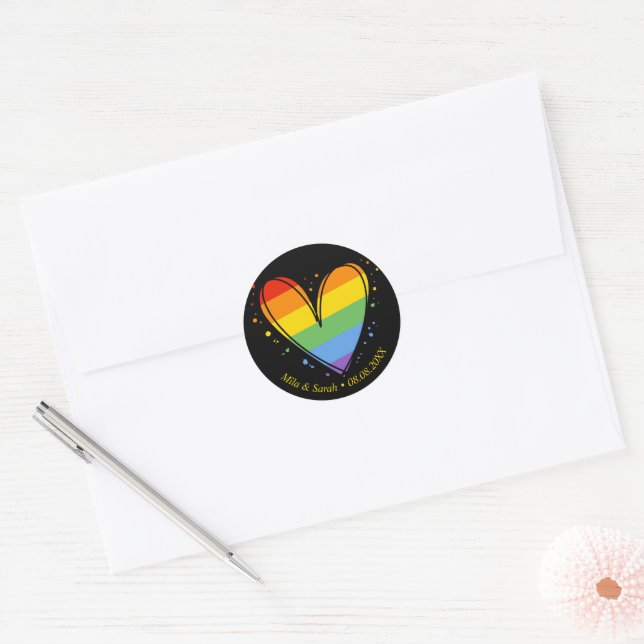 Pride Rainbow LGBTQ Herz Hochzeit Runder Aufkleber (Umschlag)