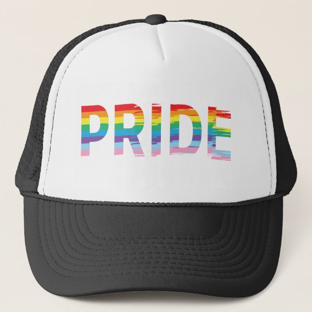 PRIDE Rainbow LGBTQIA Flag, Gay Pride Black Truckerkappe (Vorderseite)