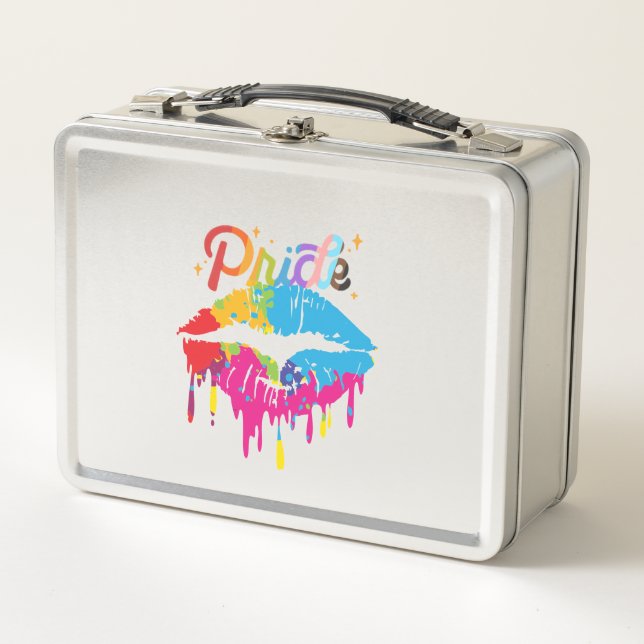 Pride Rainbow Lips LGBTQ | Dripping Lips Metall Brotdose (Vorderseite)