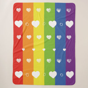 Pride Rainbow Weiße Herzen Sherpa Blanket Sherpadecke
