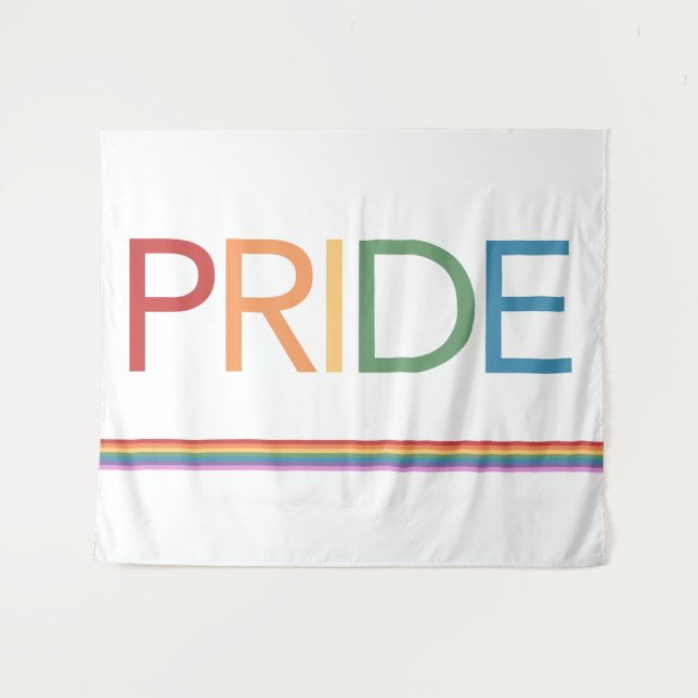 PRIDE Rainbow White Tapestry Wandteppich (Vorderseite (Horizontal))