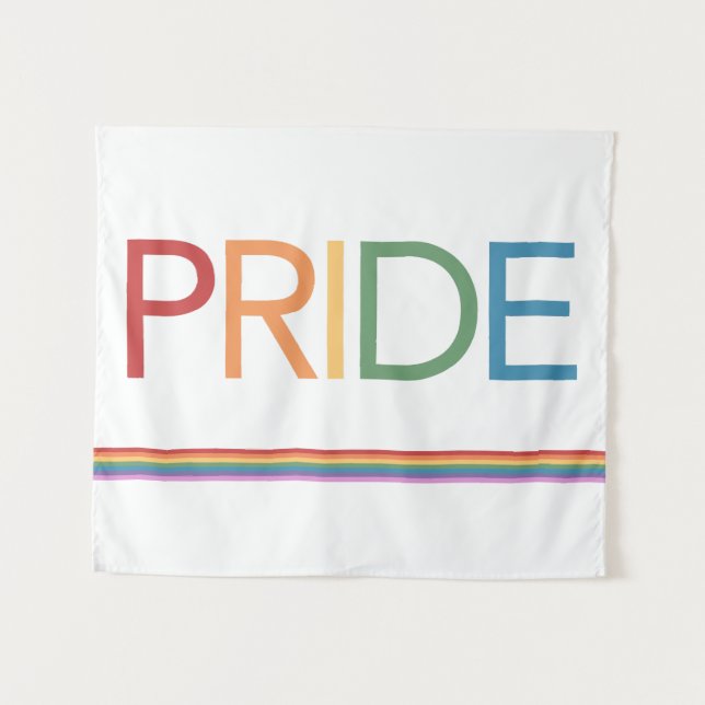 PRIDE Rainbow White Tapestry Wandteppich (Vorderseite (Horizontal))