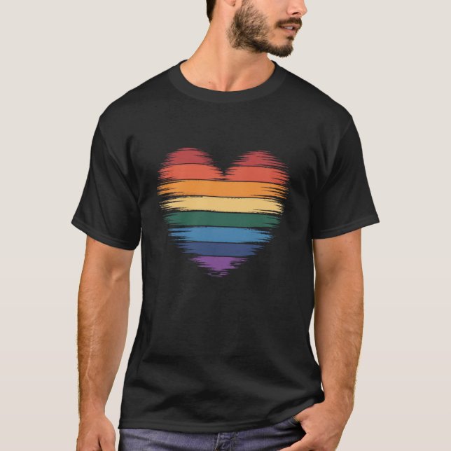 Pride Rainbows Herz Print LGBT Gay Pride T-Shirt (Vorderseite)