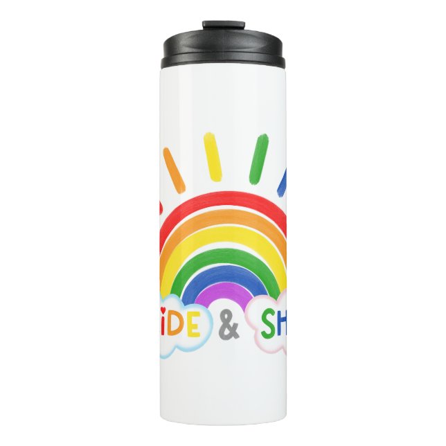 Pride & Shine LGBTQ+ Rainbow Sunrise Happy Thermosbecher (Vorderseite)