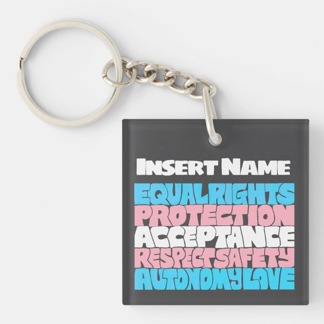 PRIDE Trans Rechte Wort Kunst-Flagge LGBT zitieren Schlüsselanhänger (Vorderseite)