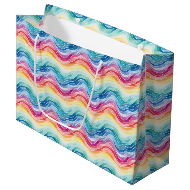Pride Wavy Rainbow Stripes Pattern Große Geschenktüte (Vorderseite Schrägansicht)
