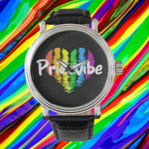 PrideVibe Herzlogo Schwarze Lederstrebe Armbanduhr