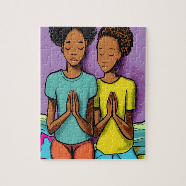 Prier Ensemble Black Christian Art Puzzle (Vertical)