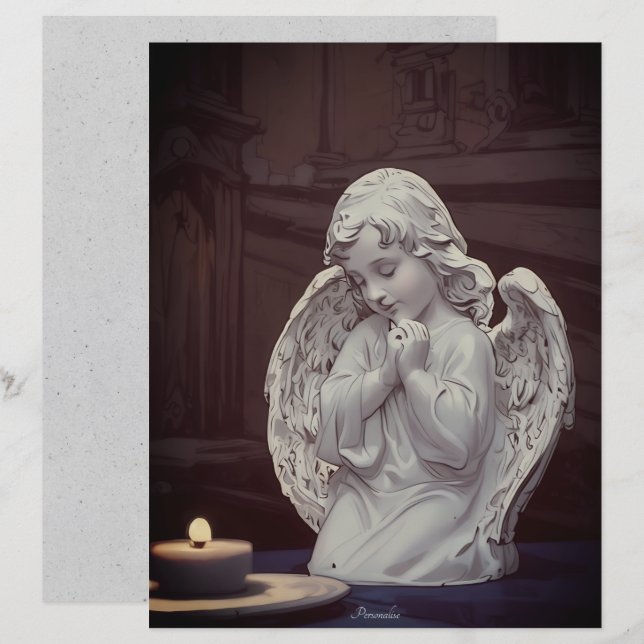 Prière Ange Cherub Statue Bougie Papier à scandale (Devant / Derrière)