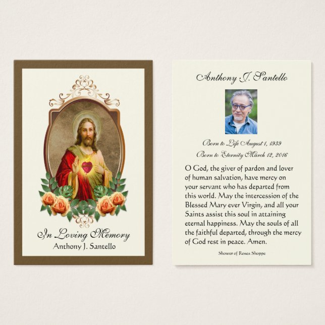 Prière commémorative funéraire catholique Carte Sa (Devant & derrière)