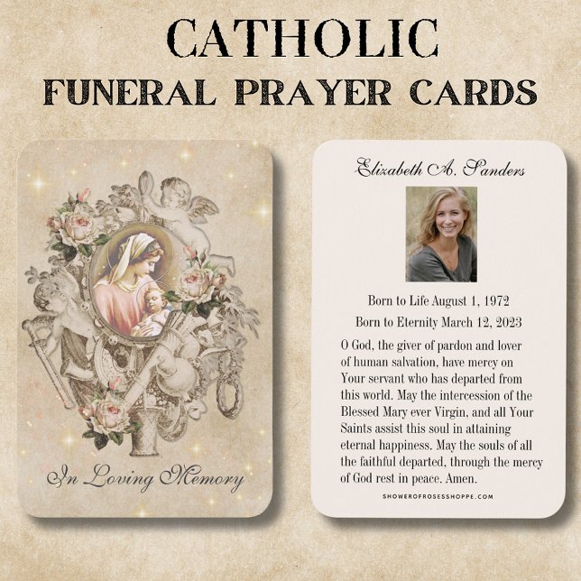 Prière commémorative funéraire catholique Carte Sa (Traditional Catholic Vintage Funeral Memorial Prayer Cards)