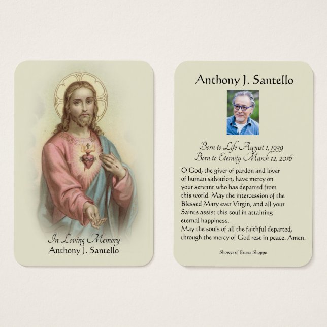 Prière commémorative funéraire catholique Carte Sa (Devant & derrière)