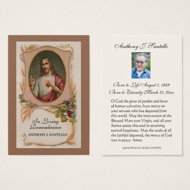 Prière commémorative Jésus funéraire Carte religie (Devant & derrière)
