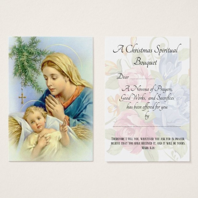 Prière de Bouquet spirituel de Noël Carte Sainte (Devant & derrière)