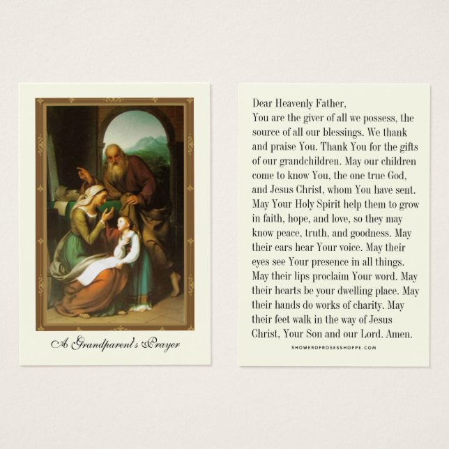 Prière des grands-parents religieux Carte Sainte c (Devant & derrière)