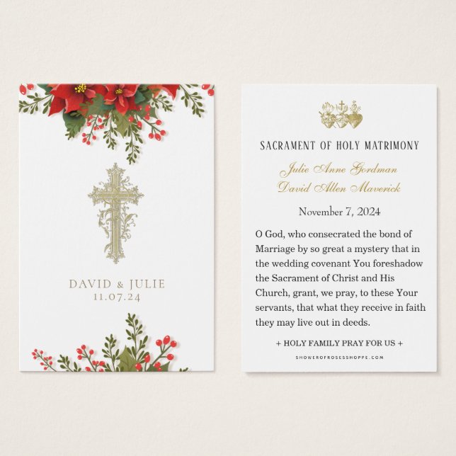 Prière du Mariage de Noël Souvenez-vous des Cartes (Devant & derrière)