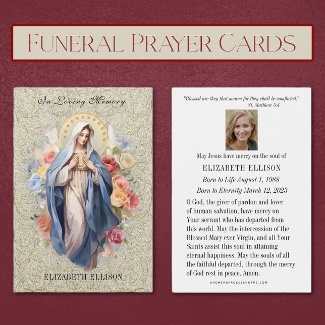 Prière funéraire catholique Vierge Marie Sainte (Traditional Catholic Funeral Prayer Cards - Easy to Personalize)