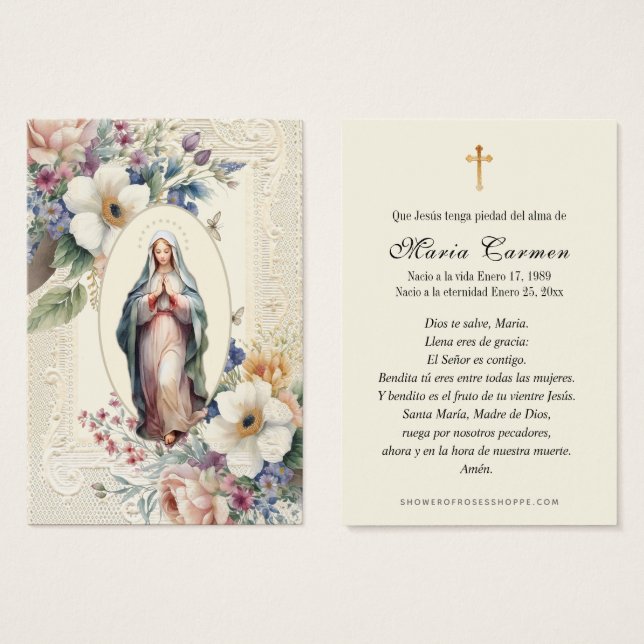 Prière funéraire religieuse Vierge Marie (Devant & derrière)