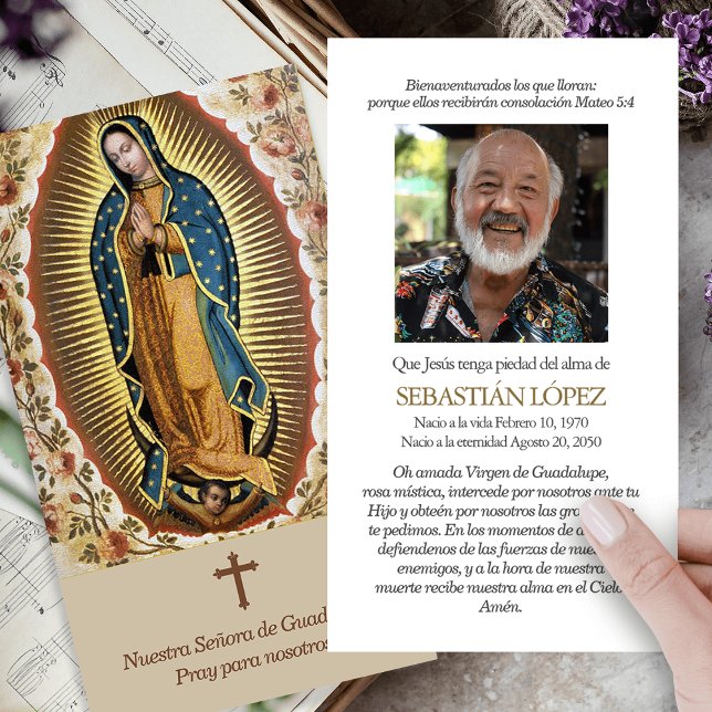 Prière Guadalupe Funérailles Prière Cartes de Symp (catholic, religious, celebration of life, in loving memory of, prayer cards for bereavement )