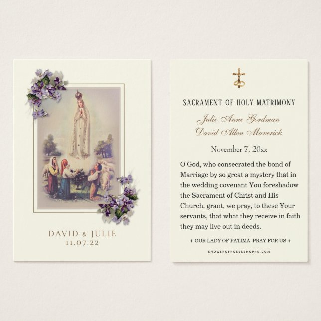 Prière Mariage de Fatima catholique ivoire et or (Devant & derrière)