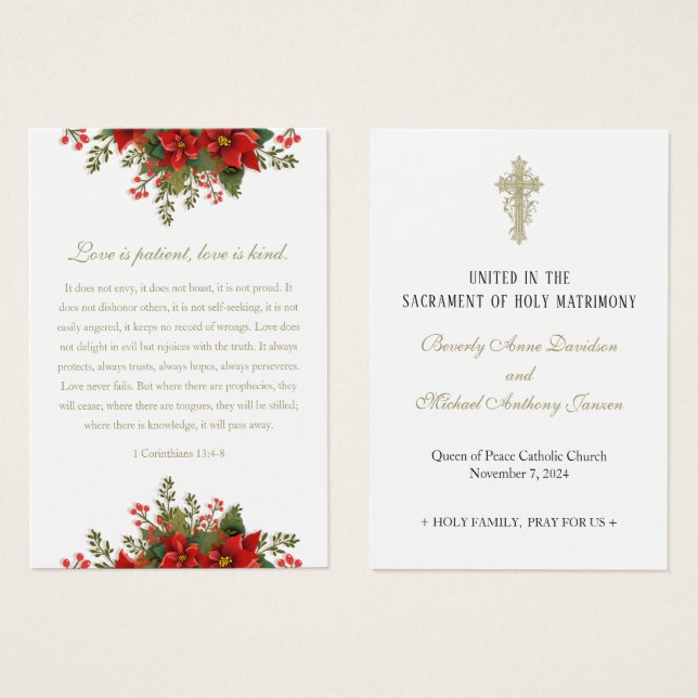 Prière Mariage de Noël Poinsettia Prière (Devant & derrière)