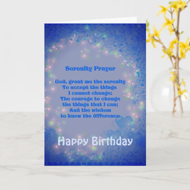 Prière Sérénité Coeurs Bleus Carte Anniversaire (Fleur jaune)