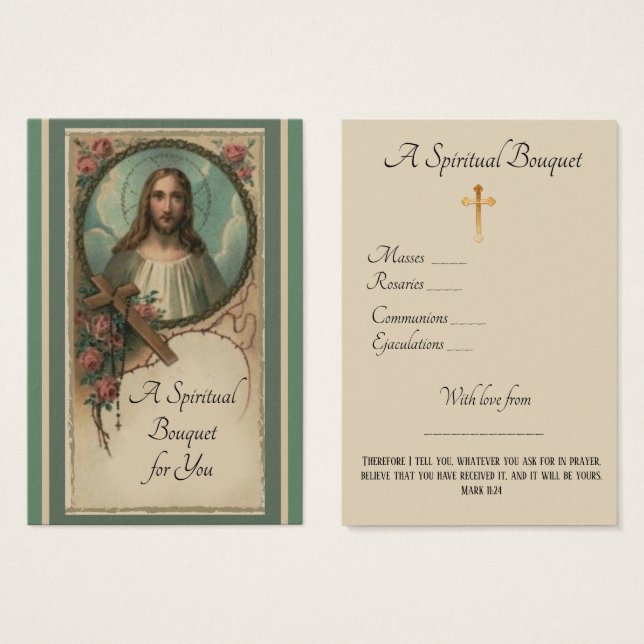 Prière Spirituelle Bouquet Offrant Carte Sainte (Devant & derrière)