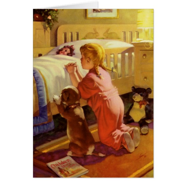 Prières au coucher, Fille avec chiot, Religion Vin (Devant)